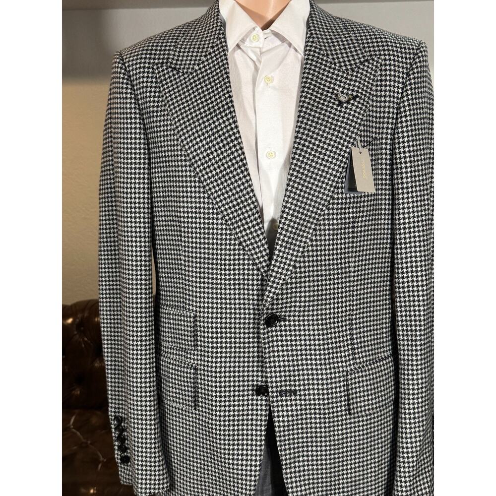 New Tom Ford Peak Lapel Shelton Houndstooth Wool Tweed Suit 48R 38R 33 Trousers - Picture 12 of 16